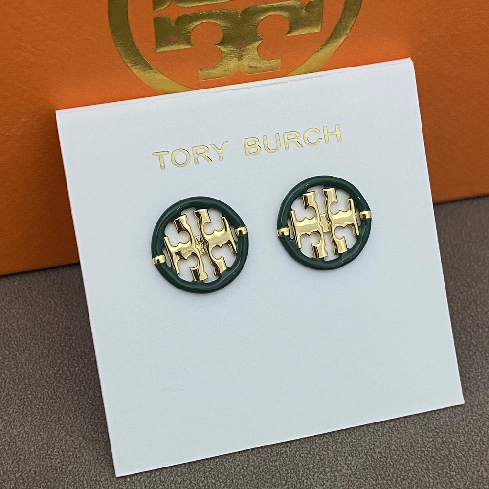 Tory Burch Green Enamel Hollow Round Stud Earrings - Picture 9 of 9